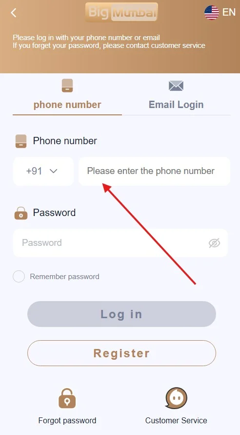 enter the registered number